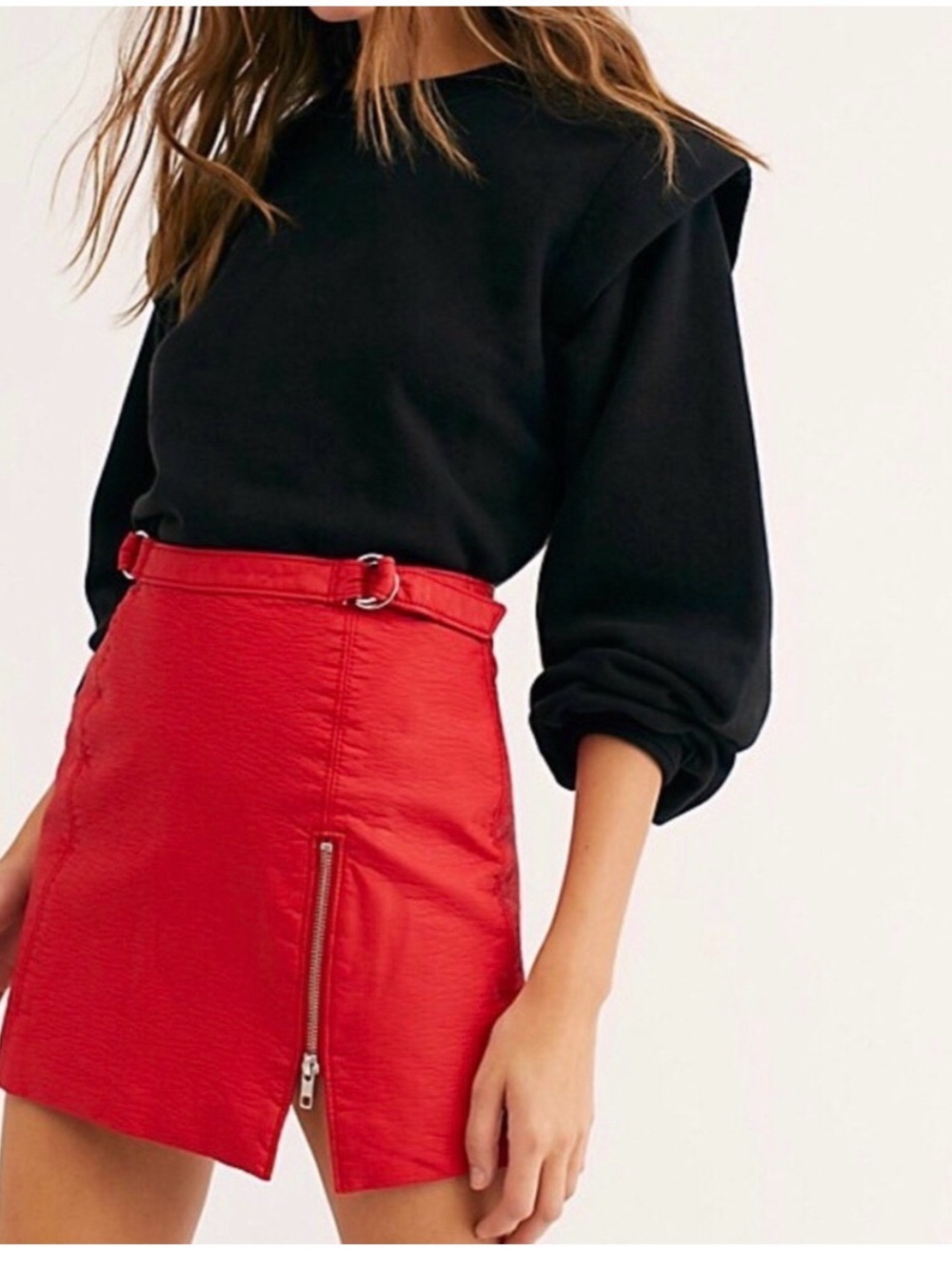 Free People Red Mini Skirt with Side Zip